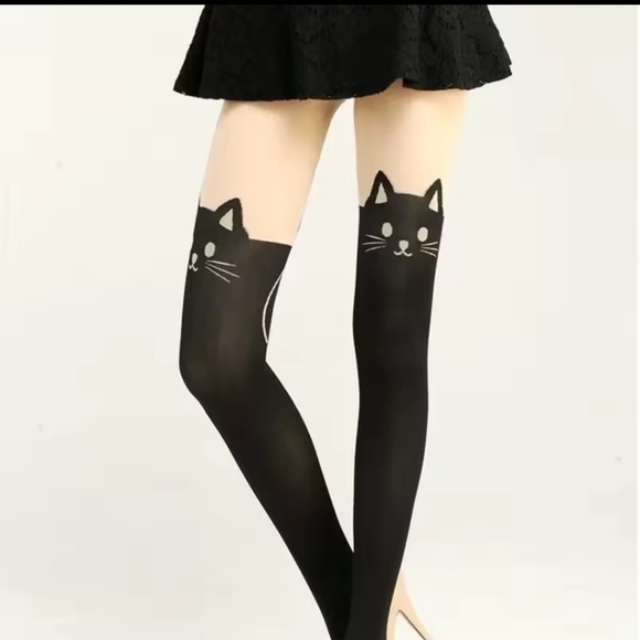Black Cat Pattern Stockings - Picture 3 of 4